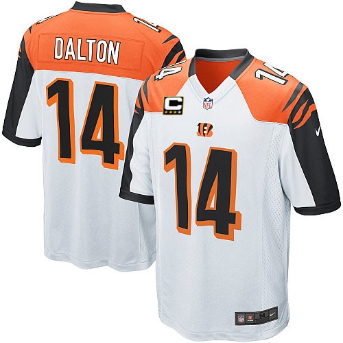 Youth Elite Andy Dalton C Patch Nike Jersey White Road - #14 NFL Cincinnati Bengals